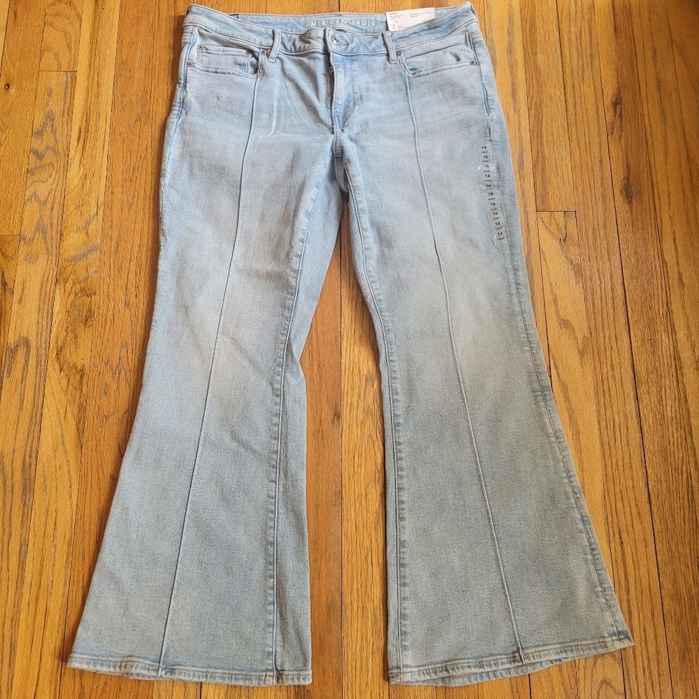 American Eagle Super Lowrise Flare Stretch Light Blue Flared Women Jeans Size 14 - Picture 11 of 14